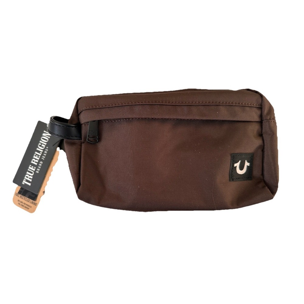 True Religion Men's Brown  Travel Toiletry‎ Bag Canvas Logo NWT